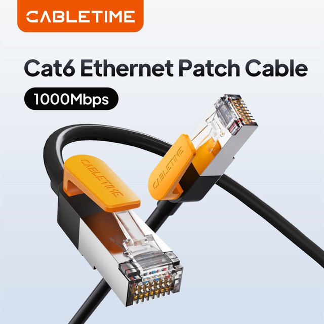 CABLETIME Cat6 Ethernet-Kabel FTP in Schwarz mit 1000 Mbit/s und 250 MHz für Router und Modem - Bild 1