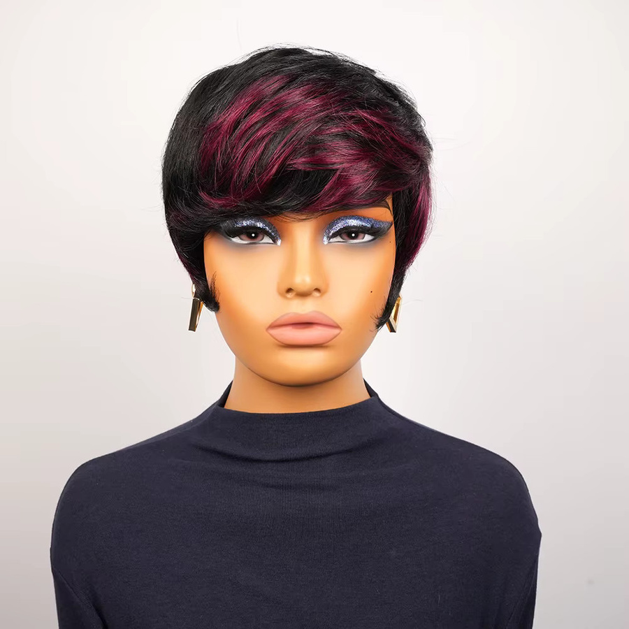 OYM HAIR Kurzhaarperücke Pixie-Schnitt mit Pony, Schwarz-Rot, Damen - Bild 2
