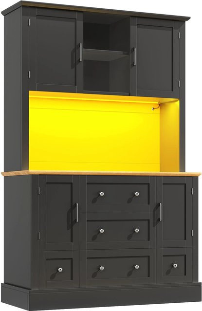 Merax Hochschrank in Schwarz mit 4 Türen, 5 Schubladen und integrierter LED-Beleuchtung, B/T/H: 115 x 40 x 180 cm - Bild 1