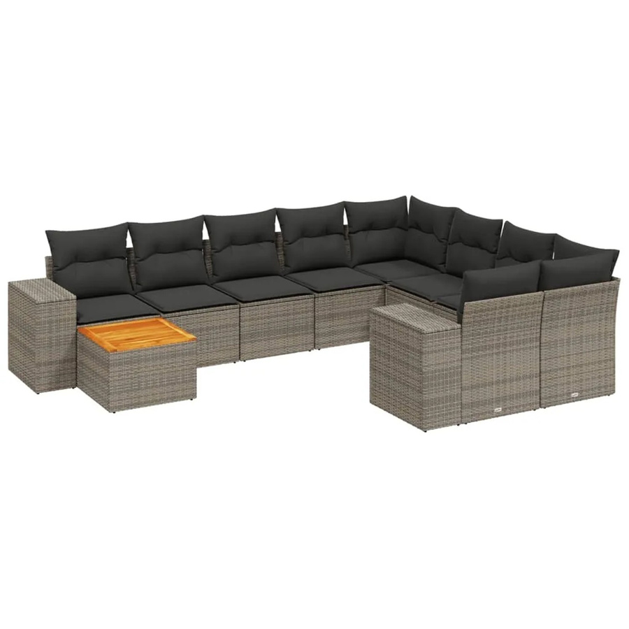 vidaXL 10-teilige Garten-Sofagarnitur in L-Form aus grauem Poly-Rattan mit Kissen und pulverbeschichtetem Stahlgestell - Bild 2