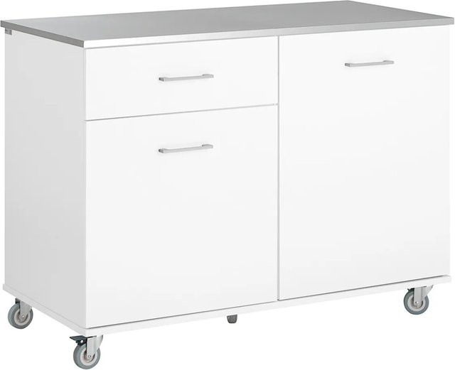 SoBuy Küchenwagen FKW117-W Kücheninsel Rollwagen in Weiß mit Edelstahl-Arbeitsplatte, B/T/H: 60,0 x 90,0 x 53,3 cm - Bild 1