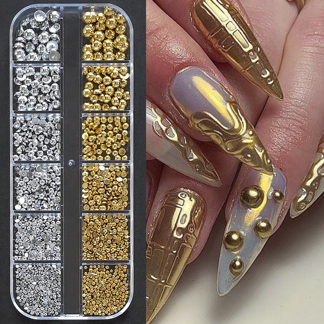 HotPress Nagel Charms, Gold Silber, Halbrund und Rund, Stahl, Metallic - Bild 1