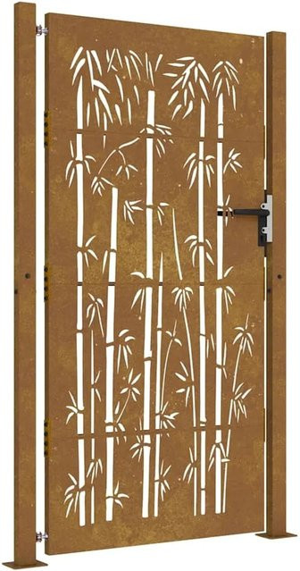 vidaXL Gartentor aus Cortenstahl im Bambus-Design, Farbe: Braun, B/H: 110 x 205 cm - Bild 1