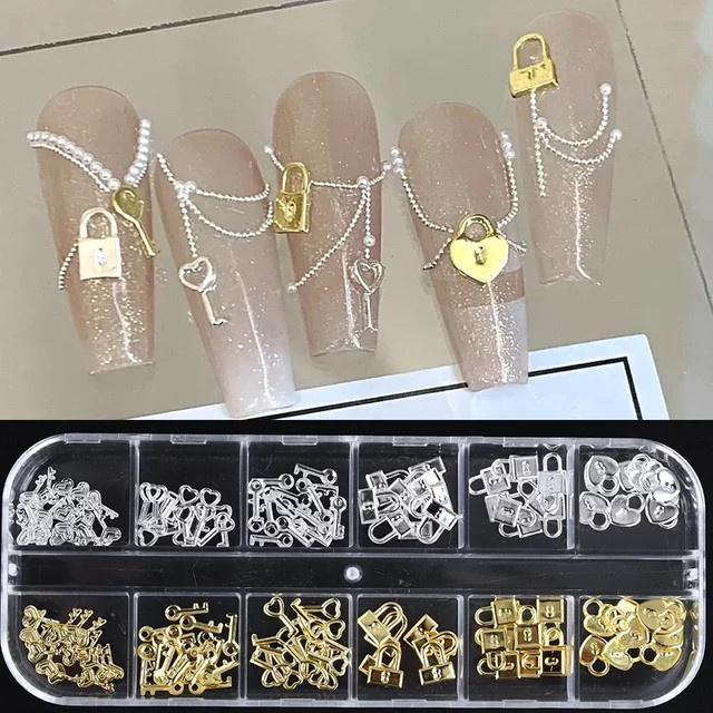 SWEET TREND Charms, Gold Silber, Herz, Schloss, Schlüssel, Nagel Zubehör - Bild 1
