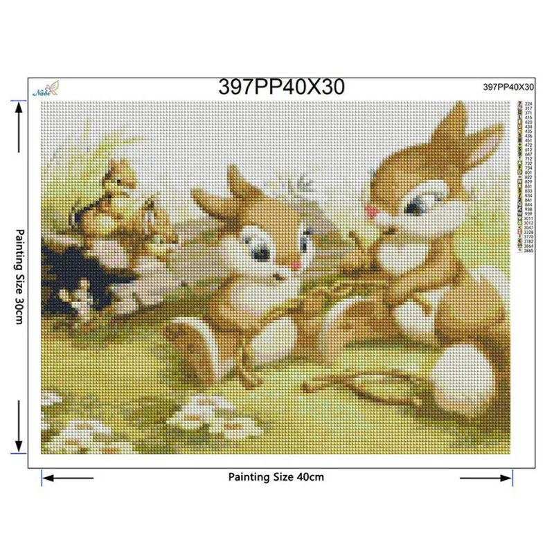 FIYO DIY Diamantmalerei mit niedlichem Cartoon-Hasen Motiv für das Kinderzimmer, mehrfarbig, B: 30 cm, H: 20 cm - Bild 1