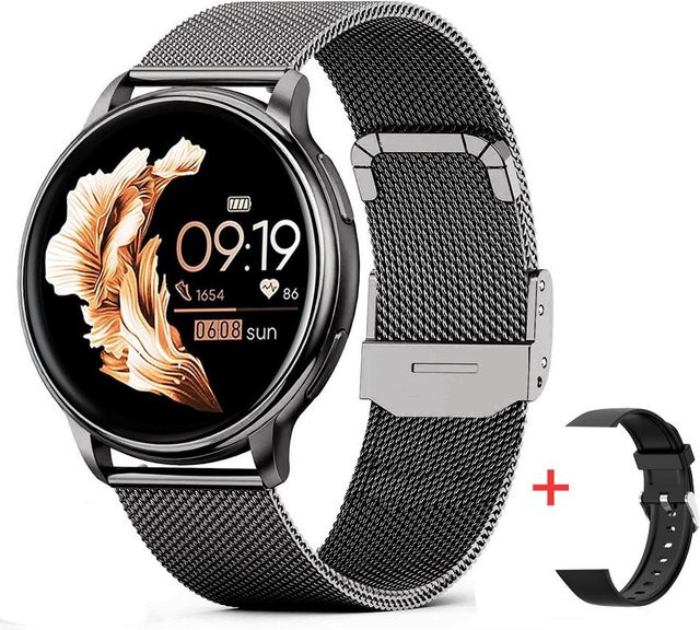 MEVADEN Bluetooth Smartwatch für Damen und Herren in Schwarz mit Herzfrequenzmessung, SpO2-Sensor und Fitness-Tracking für Android und iOS - Bild 1