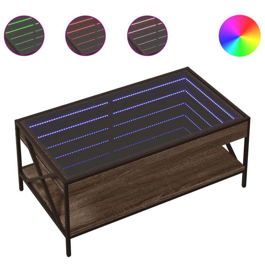vidaXL Couchtisch mit Infinity-LED in Eiche Braun, B/T/H: 90 x 50 x 38 cm - Bild 3