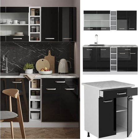 Vicco Küchenzeile R-Line Solid modern in Weiß und Schwarz mit Arbeitsplatte, B: 160 cm, H: 81,6 cm, T: 60 cm