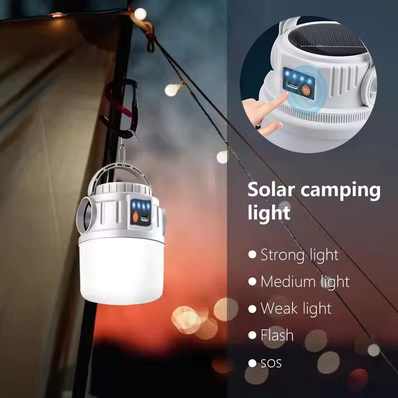 Multifunktionale Solar-Camping-Lichter für den Außenbereich, wasserdichte LED-Zelt-Taschenlampe mit USB-C-Ladefunktion und Haken - Bild 5