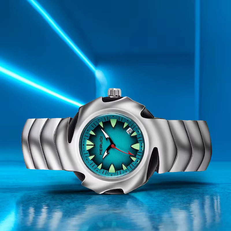MEIRUIQI Armbanduhr Quarz, Edelstahl, Silber, Blau, Datum, Herren - Bild 4