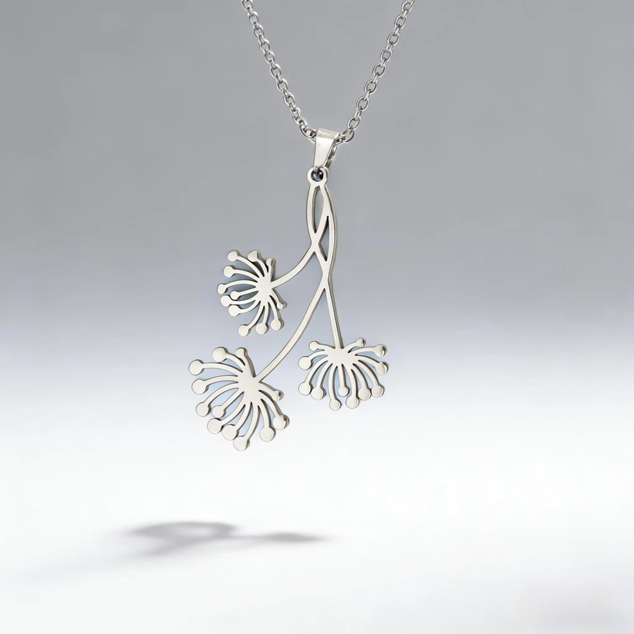 Lemegeton Halskette Löwenzahn-Blumen-Anhänger, Edelstahl, Silber, Damen - Bild 3