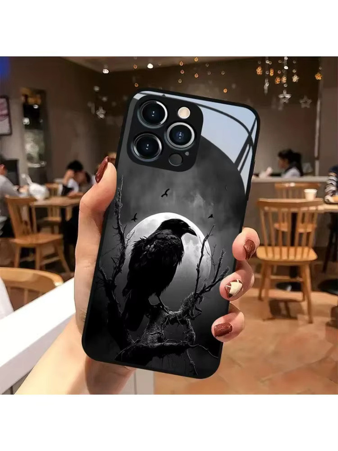 Schutzhülle mit schwarzem Nachtraben-Muster für Apple iPhone 11 bis iPhone 17 Pro Max, sturzsicherer Schutz, Farbe: Schwarz - Bild 5