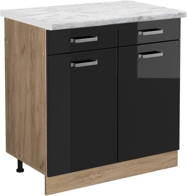 Vicco R-Line Küchenschrank mit Schubladen und Türen in Schwarz Hochglanz, B/T/H: 80 x 46 x 81,6 cm - Bild 1