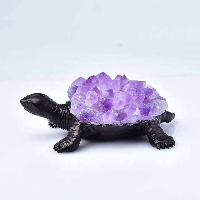 Harmonious Crystalloid Amethyst-Cluster Schildkröte in Lila mit Gold und Kupfer als Dekoration für dein Zuhause - Bild 1