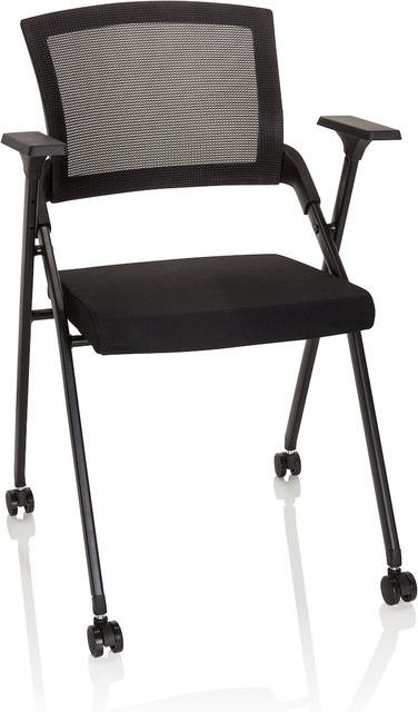 hjh OFFICE Klappstuhl PRIORITY II mit Armlehnen in Schwarz aus Stoff und Netzstoff - Bild 1