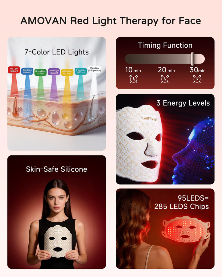 Yarrasonic LED-Maske zur Rotlichttherapie für das Gesicht, Unisex - Bild 3