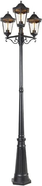 QAZQA Außenlaterne Havanna Schwarz aus Aluminium und Glas, 3-flammig, Höhe: 220 cm, IP44, E27 - Bild 1