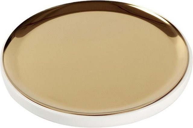 Modernes rundes Metalltablett mit Harzornamenten in Beige und Gold für deinen Schreibtisch oder dein Büro, Durchmesser: 30,0 cm - Bild 1