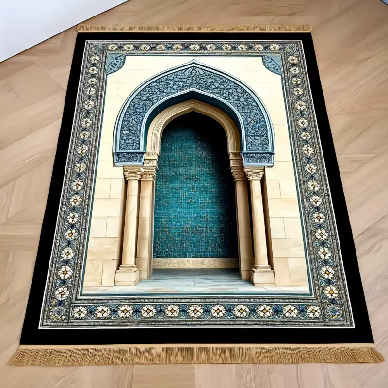 VIKAMA Luxuriöse Muslimische Gebetsmatte mit Fransen, Tragbare Faltbare Gebetsmatte im Orientalischen Design für Innen und Außen - Bild 2
