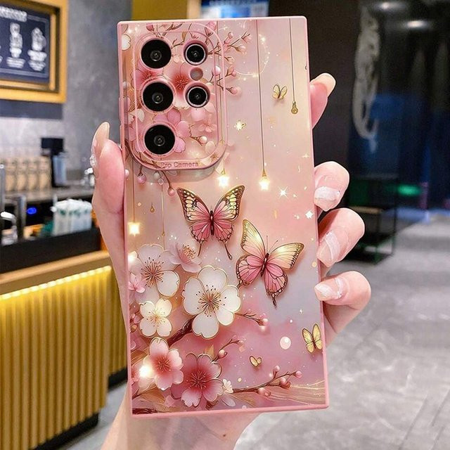 Handyhülle mit Schmetterling und Blumenmuster für Samsung Galaxy S25 S24 S23 S22 Ultra Plus FE A55 A54 A35 A34 A16 A15 A14 A33 A53 in Pink - Bild 1