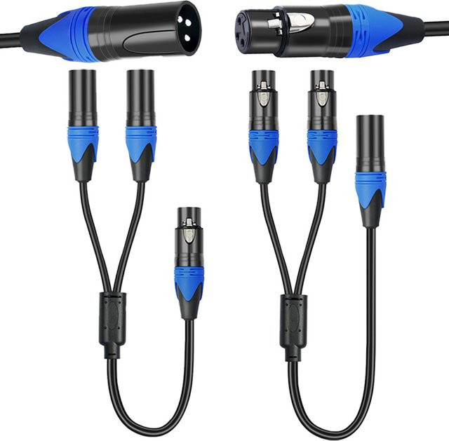 FRHY XLR-Splitterkabel Y-Splitterkabel 1 XLR-Buchse auf 2 XLR-Stecker, 3-adrig, versilbert, Schwarz, Länge: 50 cm - Bild 1