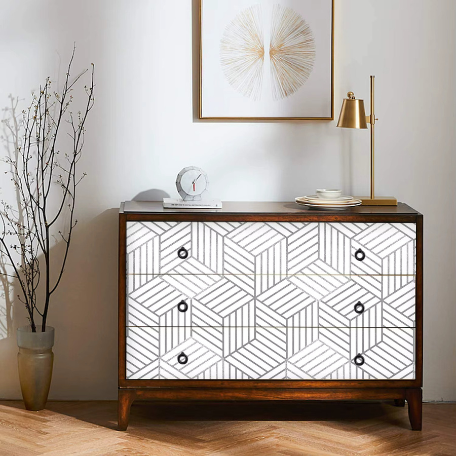 Selbstklebende Geometrische Tapete von Meihodan in Weiß und Silber mit sechseckigem Design für Wohnzimmer und Schlafzimmer - Bild 2