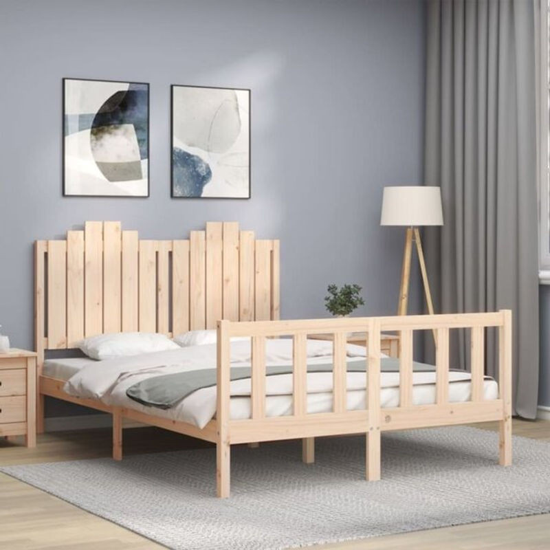 Massivholzbett mit Kopfteil von Vidaxl aus Kiefer in Braun, Skandinavisch Design, B/T/H: 140,5 x 195,5 x 110 cm - Bild 1