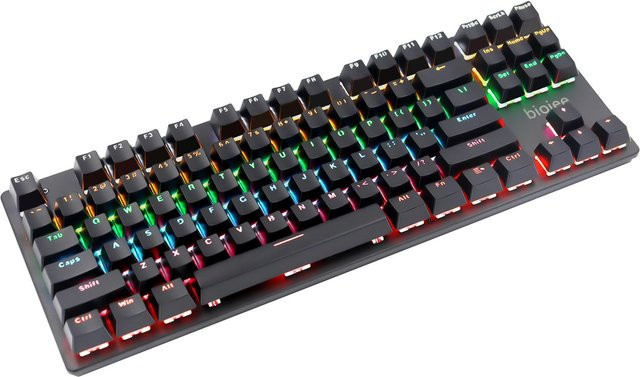 biojee Mechanische Gaming-Tastatur mit 87 Tasten und Regenbogen-Hintergrundbeleuchtung für Windows PC und Laptop, Schwarz - Bild 1