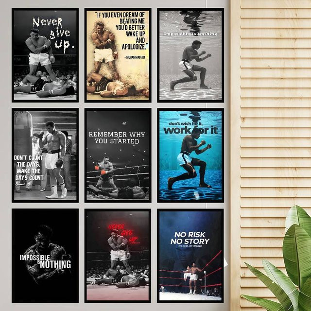 Retro Motivationsposter Mike Tyson und Muhammad Ali als Aufkleber aus Papier in Braun, B/H: 15 x 15 cm - Bild 1
