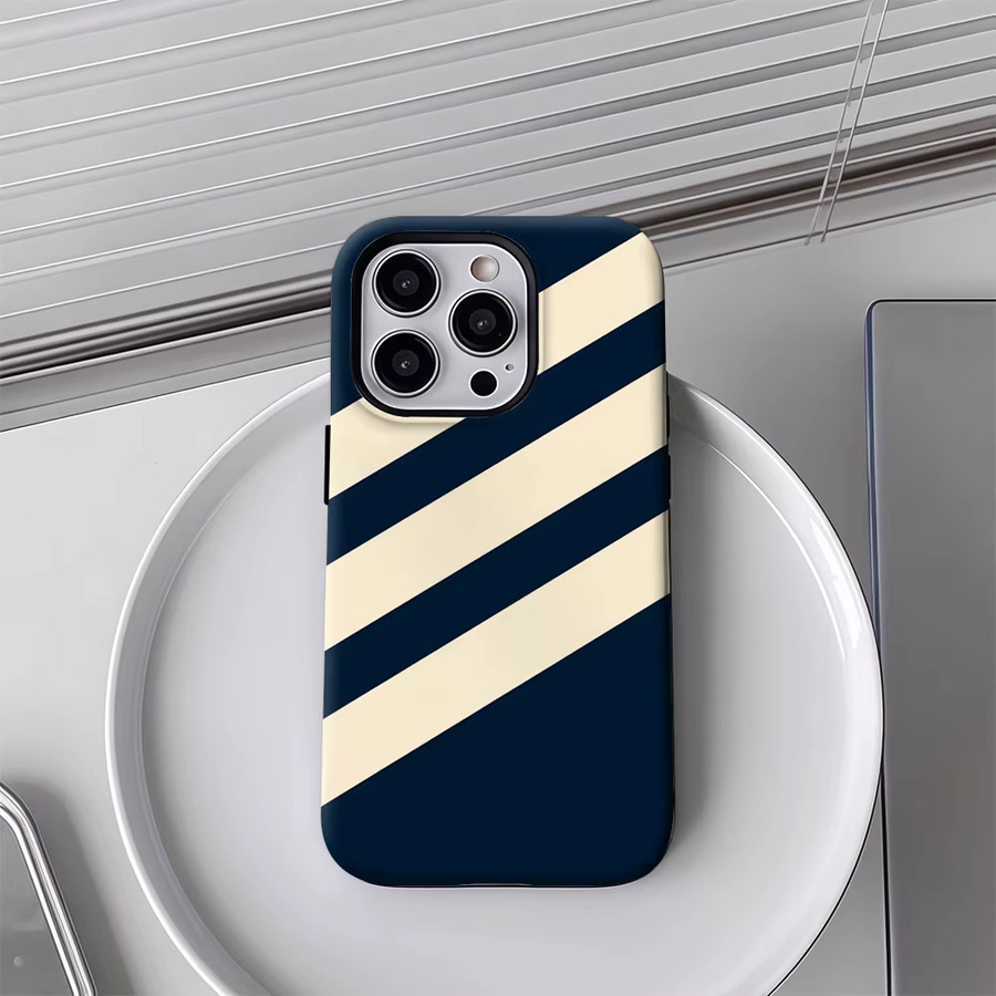 Potdemiel Handyhülle mit diagonalen Streifen in Marineblau für iPhone 17 16 15 14 13 Pro Max Plus, robuste Magnet-Schutzhülle in Einzel- und Doppelschicht-Ausführung - Bild 4