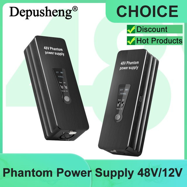 Depusheng Phantomspeisung Mikrofonvorverstärker mit Schalter, 48 V/12 V, Schwarz, tragbar und wiederaufladbar für Kondensator- und Schrotflintenmikrofone - Bild 1