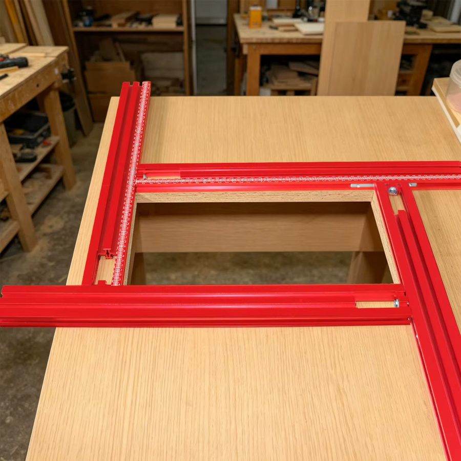 JIGHOLE Präzisions-Fräser-Führungsschiene aus Aluminiumlegierung in Rot mit verstellbarer T-Nut für Holzbearbeitung, Trimmen und Schlitzen - Bild 5
