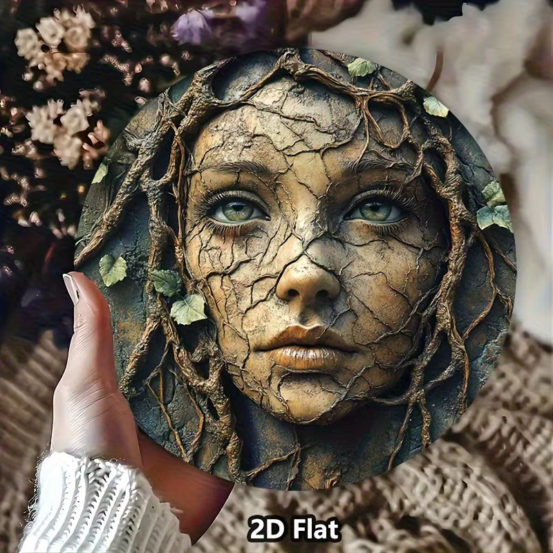 Potdemiel Runde Wandkunst aus Aluminium im Vintage-Stil mit Damengesicht und Naturdesign, Durchmesser: 20 cm - Bild 4