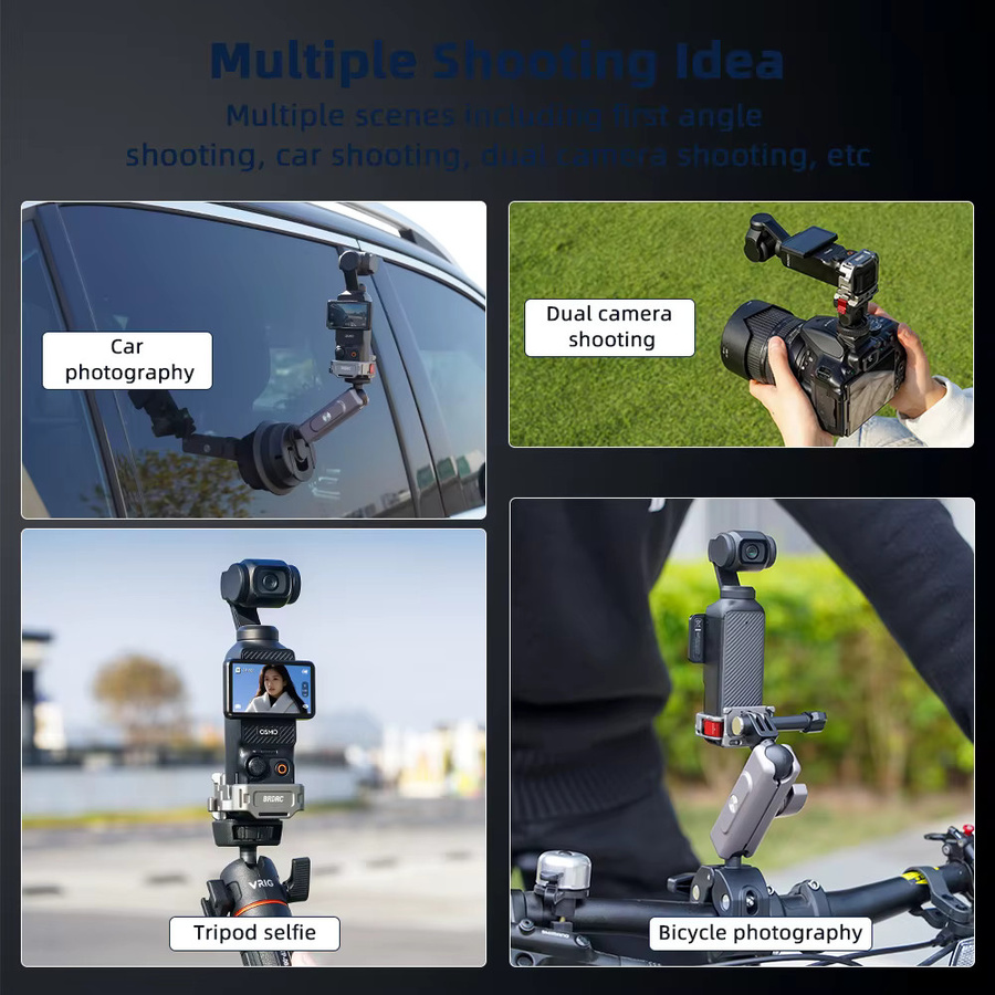 BRDRC Verlängerungsrahmen für DJI Pocket 3 Multifunktionskäfig mit Kaltgewindeschuh und Montageadapter für Fahrradständer oder Brustgurt - Bild 4