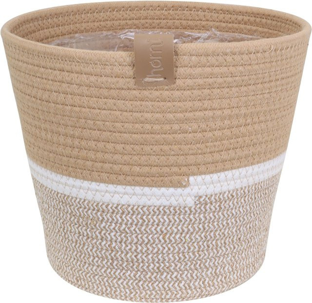 A.H.G. Baumwollkorb Homi-Logo in Natur-Weiß-Beige im Boho-Stil inklusive Polybeutel, Durchmesser: 26 cm, Höhe: 24 cm - Bild 1