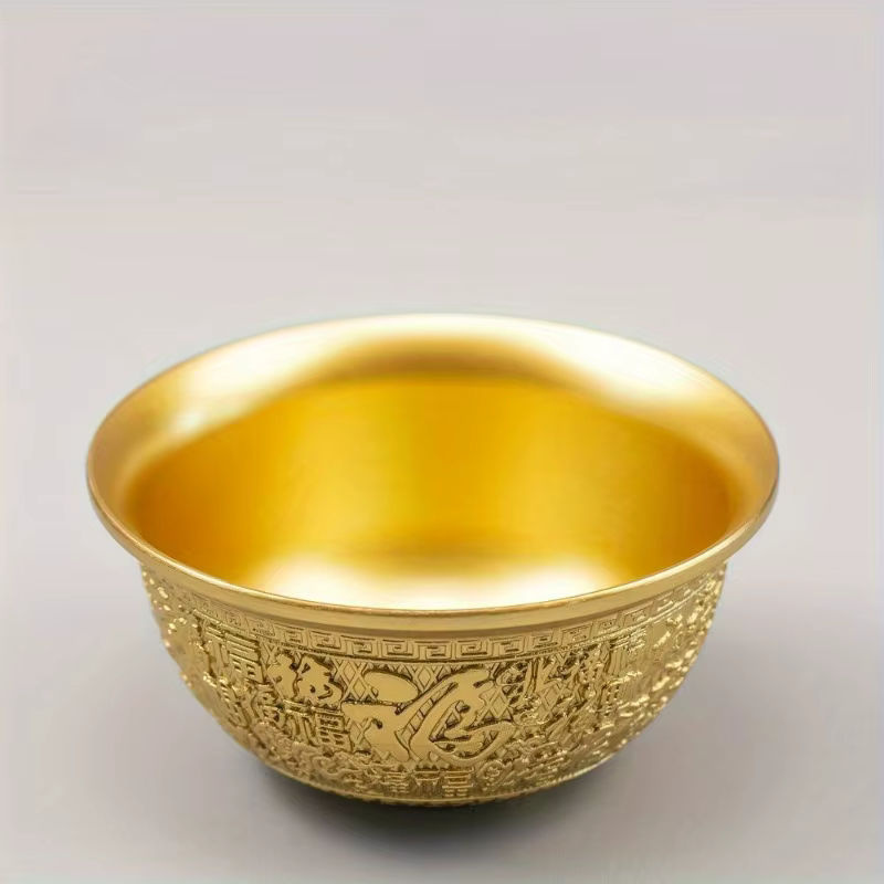 Dekorative orientalische Schale aus Messing und Kupfer in Gold, rund und geometrisch gestaltet - Bild 5