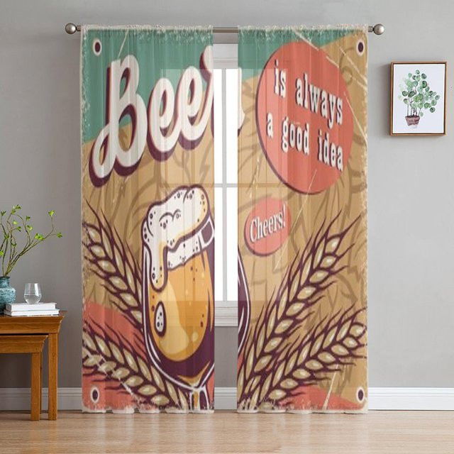 Retro Poster Craft Lager Bierkrug Chiffon Gardine aus Viskose in Beige, Breite: 135 cm, Höhe: 114 cm - Bild 1
