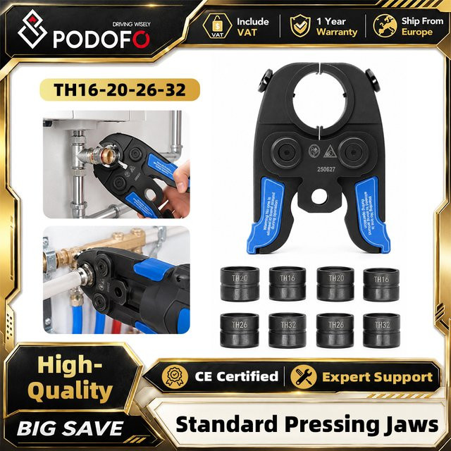 Podofo 4-in-1 Presszangen-Set TH16-20-26-32mm aus gehärtetem Stahl in Schwarz für Aluminium-Kunststoff-, PEX- und PB-Rohre - Bild 1
