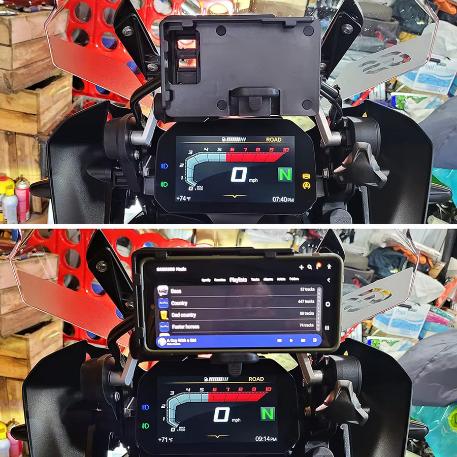 Motorrad Telefonhalterung mit USB-Ladegerät für BMW R1200GS F800GS F700GS und Honda CRF1000L Africa Twin in Schwarz - Bild 4