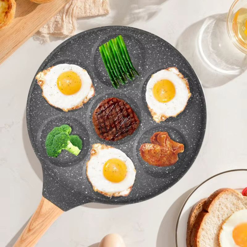 JUSTINLAU Antihaft Pfannkuchenpfanne mit sieben Löchern aus Aluminiumlegierung in Schwarz mit Bakelit-Griff - Bild 2