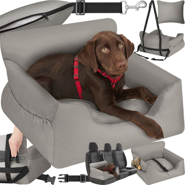 tectake Hundeautositz Milow Grau mit Sicherheitsleine und Befestigungsgurten, längenverstellbar, B/T/H: 55 x 50 x 29 cm - Bild 1