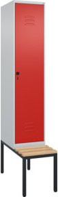 C+P Spind Classic PLUS Garderobenschrank mit Sitzbank, 1 Abteil, B/T/H: 212,0 x 40,0 x 81,5 cm, mit Sicherheits-Drehriegel, 4 Garderobenhaken und mittiger Trennwand, Buche-Hartholz und Stahl - Bild 1