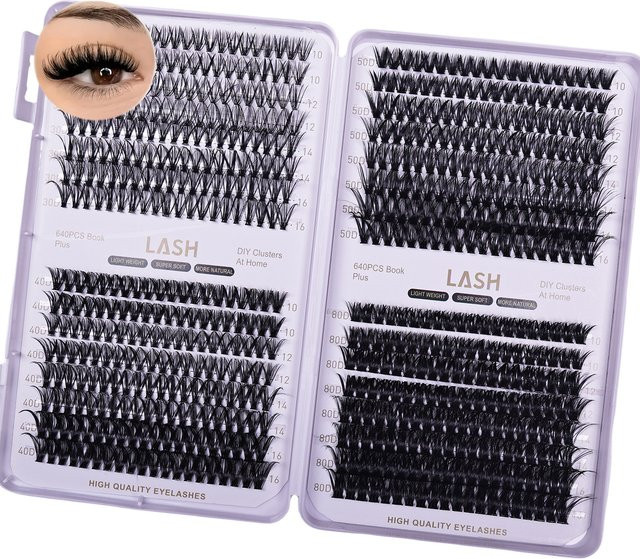 JIEFUXIN Wimpern-Cluster DIY, 640 Stück, D-Curling, Unisex - Bild 1