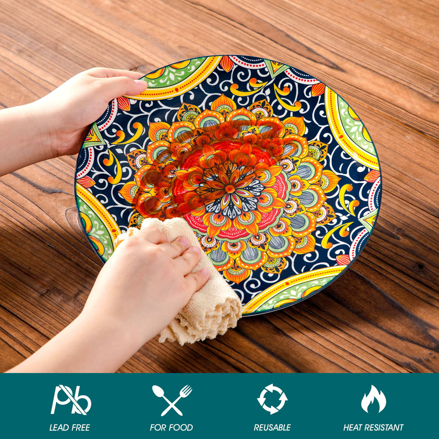 vancasso Tafelservice aus Keramik und Porzellan mit floralem Design in Orange und Multicolour, 12/24 Stück Set bestehend aus Speisetellern, Desserttellern und Schüsseln - Bild 3