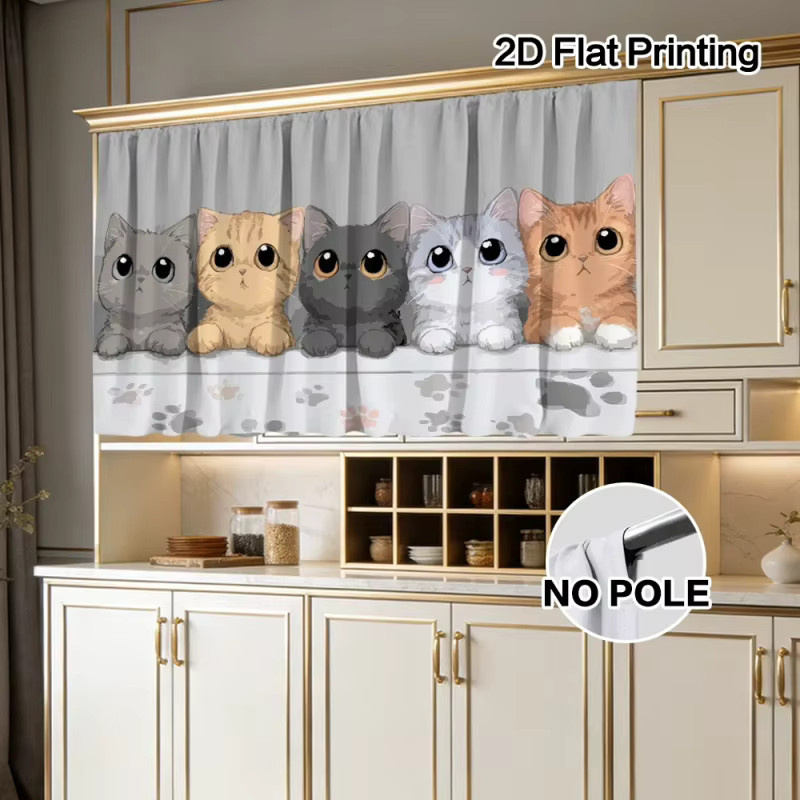 VIKAMA Vorhänge für Schrankdekoration mit Cartoon-Katzenmotiven, Mehrfarbig - Bild 3