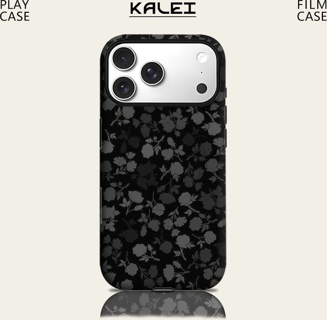 Potdemiel Handyhülle mit schwarzem Blumen-Schatten-Design für iPhone 17 16 15 14 13 Pro Max Plus, robuste zweilagige Magnet-Hülle, Schwarz - Bild 1