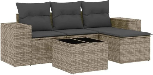 vidaXL 5-teilige Garten-Sofagarnitur aus Poly-Rattan mit Kissen in Grau - Bild 1