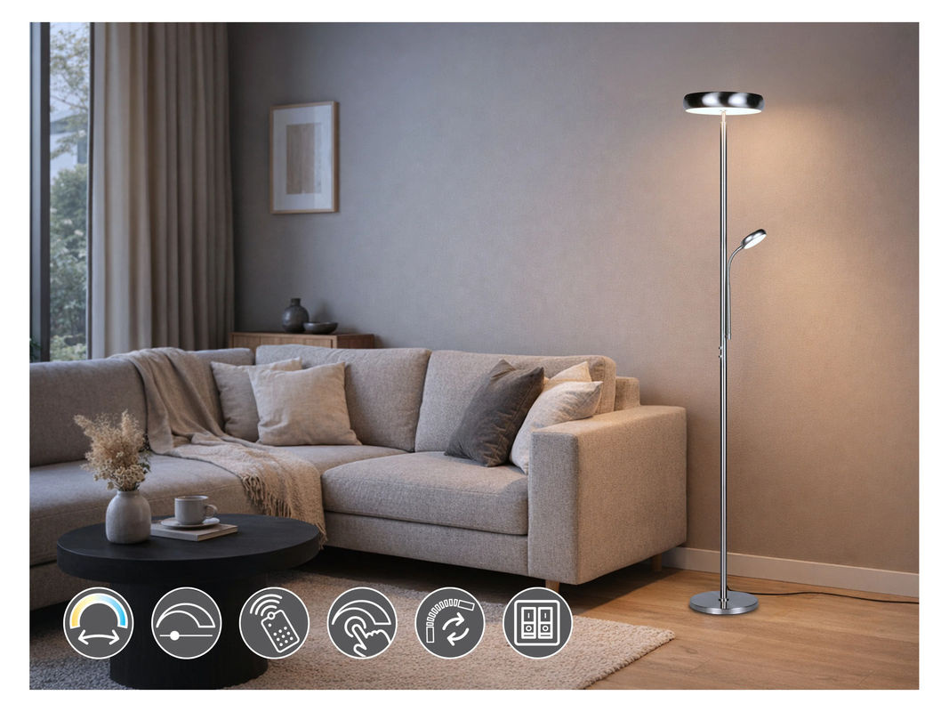 REALITY LEUCHTEN Stehleuchte Palermo in Nickel matt mit Fernbedienung und dimmbarer LED, Höhe: 183 cm - Bild 2