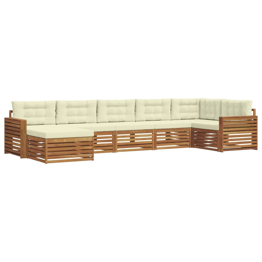 vidaXL Sofagarnitur 7-teilig L-Form aus Massivholz Akazie in Natur und Beige mit wetterfesten Polstern - Bild 2