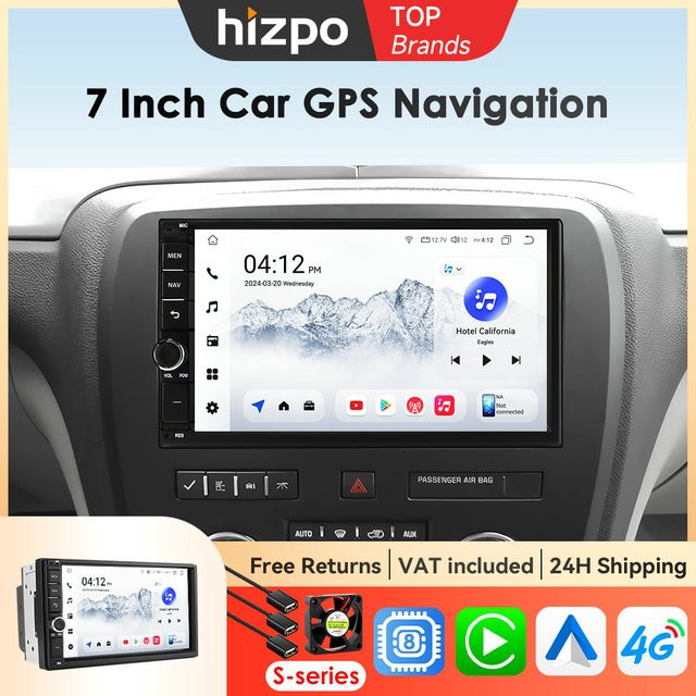 Hizpo Android Auto Multimedia Radio mit 7 Zoll Display, GPS Navigation und Video Player, Universal Stereo für Volkswagen, Nissan, Hyundai, Kia und Toyota, Schwarz - Bild 1